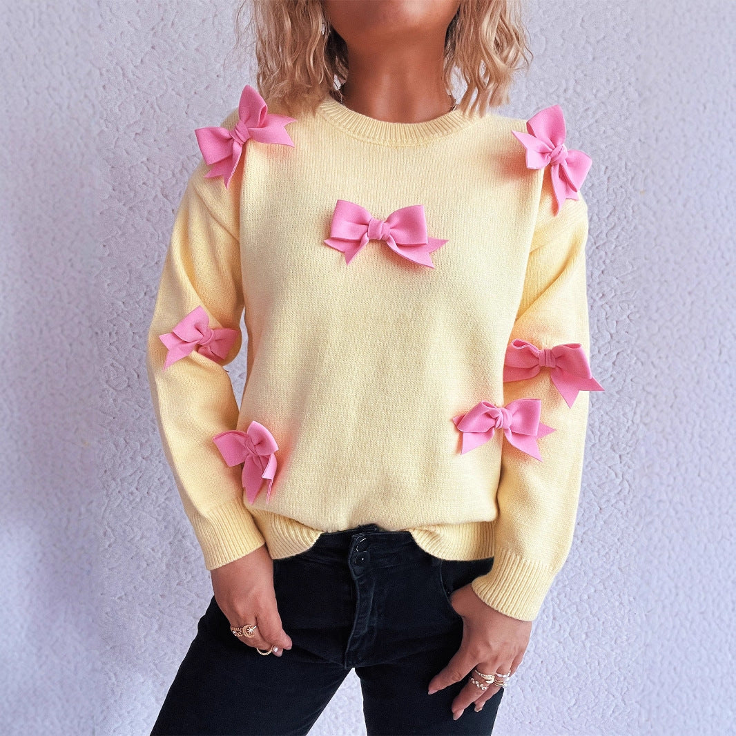 Damen Pullover mit verspielten Schleifenapplikationen R&B