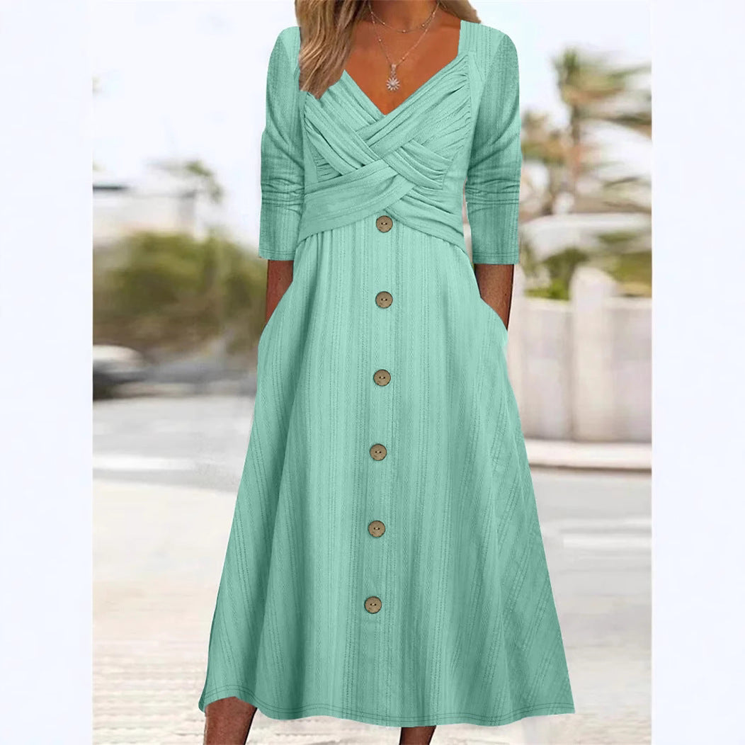 Damen Wickelmaxikleid mit gefalteter Oberteilgestaltung und praktischen Taschen R&B