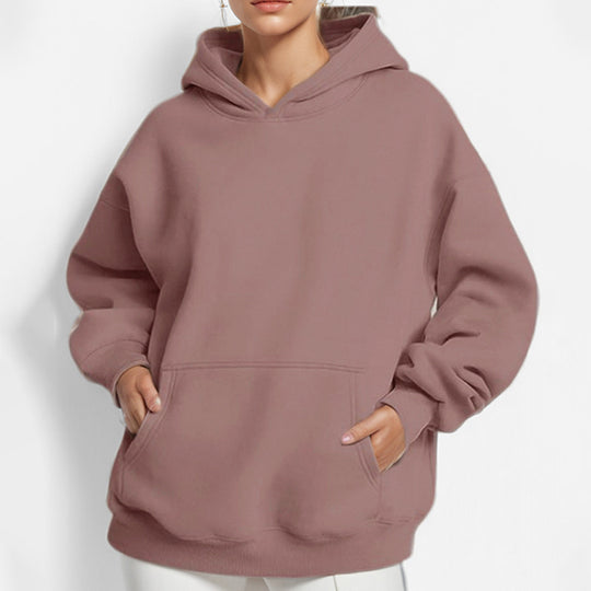 Damen Lockere Kapuzenpullover aus weichem Fleece mit Kängurutasche R&B