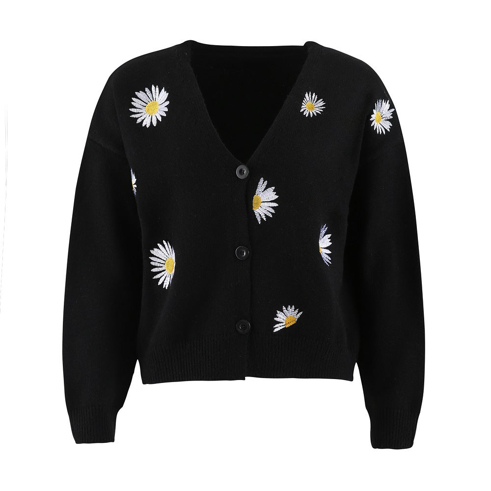 Damen Strickjacke mit floralem Design und Knopfverschluss R&B