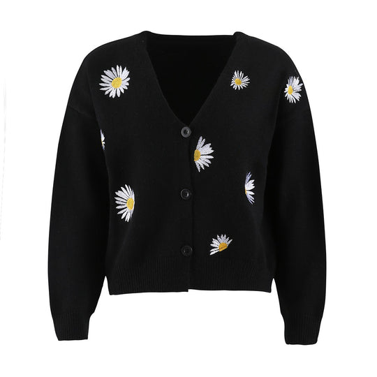 Damen Strickjacke mit floralem Muster und V-Ausschnitt R&B