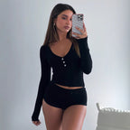 Damen Langarm Oberteil und Short-Set R&B