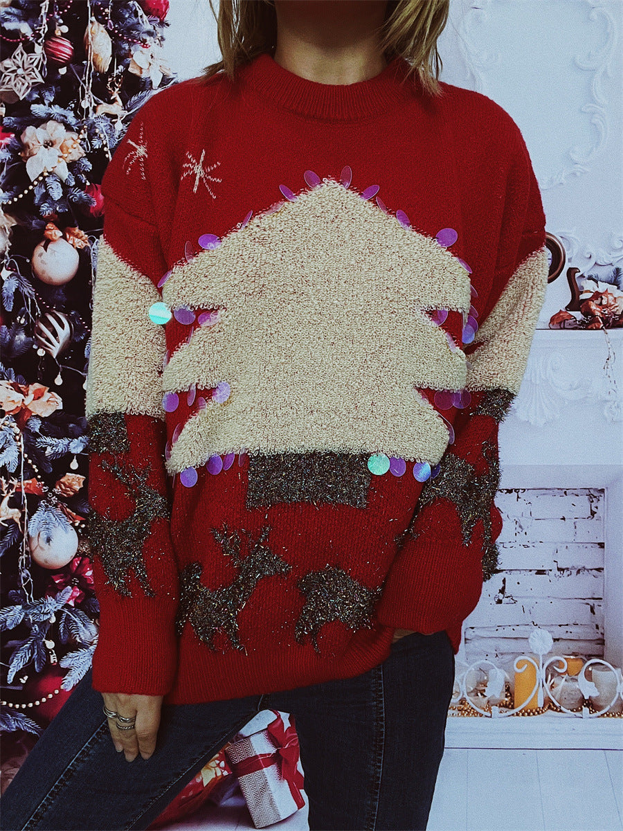 Damen festlicher Pullover mit weihnachtlichem Motiv und Glitzerapplikationen R&B