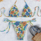 Damen Triangel-Bikini mit farbenfrohem Strukturdesign und verstellbaren Trägern R&B