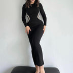 Damen figurbetontes Kleid mit Raffungen und langen Ärmeln R&B