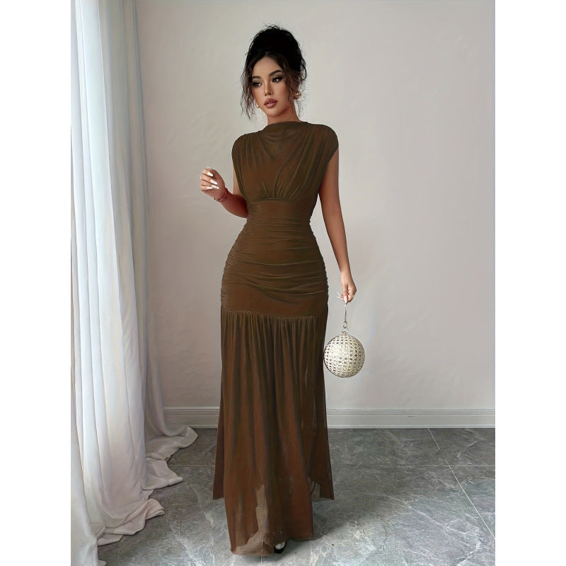 Damen Elegantes Maxikleid mit raffiniertem Drapée und transparentem Rock R&B