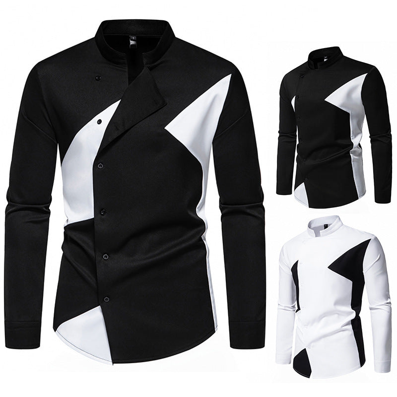 Herren modisches Designerhemd mit asymmetrischem Schnitt und innovativem Knopfdesign R&B