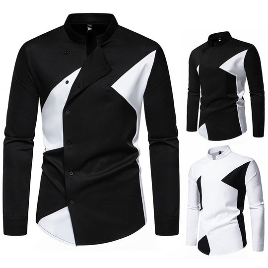 Herren modisches Designerhemd mit asymmetrischem Schnitt und innovativem Knopfdesign R&B