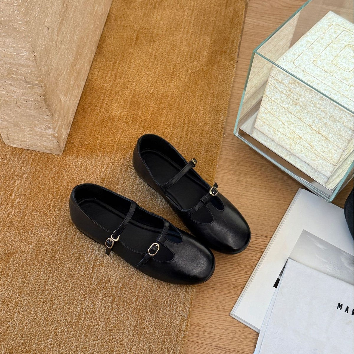 Damen Elegante und bequeme Mary Jane Ballerinas mit modischem Riemen und hochwertiger Leder-Oberfläche R&B