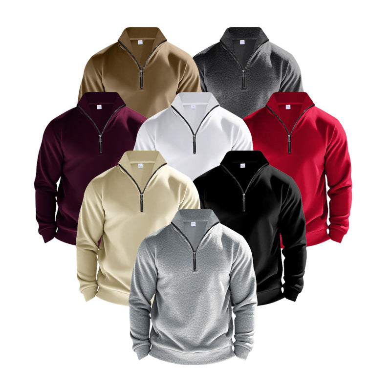 Herren leichter Fleecepullover mit Stehkragen und halblangem Reißverschluss R&B