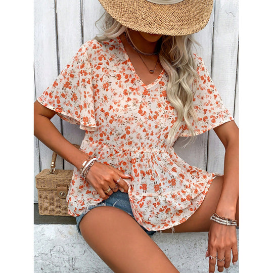 Damen Bluse mit Rüschenschnitt und floralem Muster R&B
