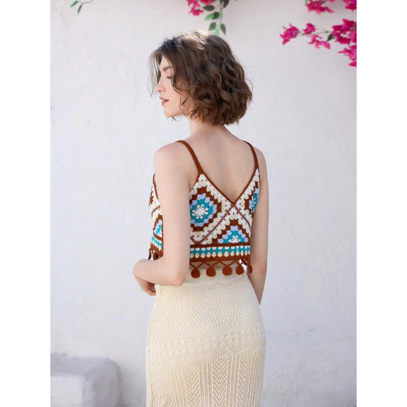 Damen Crop-Top mit besticktem Design und Fransen R&B