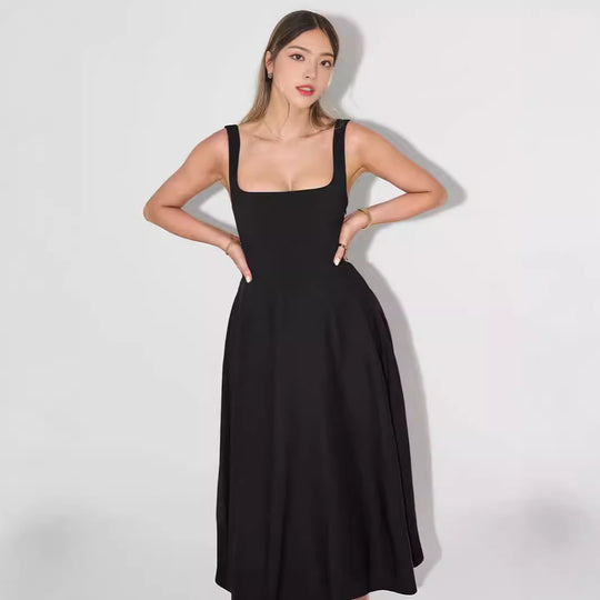 Damen A-Linien Maxikleid mit quadratischem Ausschnitt und fließendem Stoff R&B
