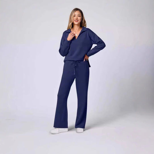 Damen lässiges Lounge-Set mit weitem Schnitt und gemütlichem V-Ausschnitt R&B