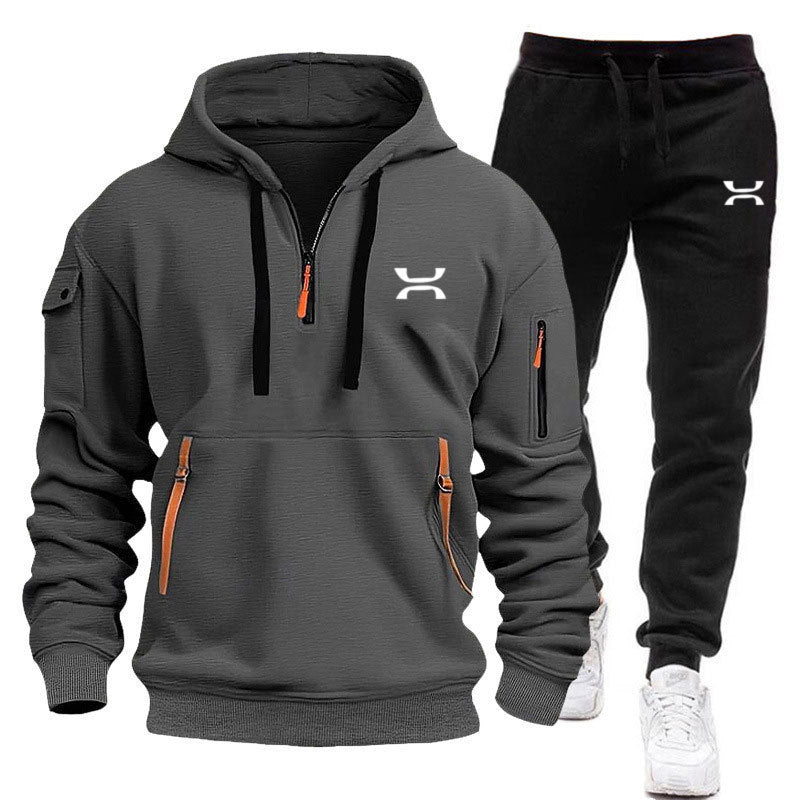 R&B Herren Hoodie-Trainingsanzug mit Reißverschlusstaschen