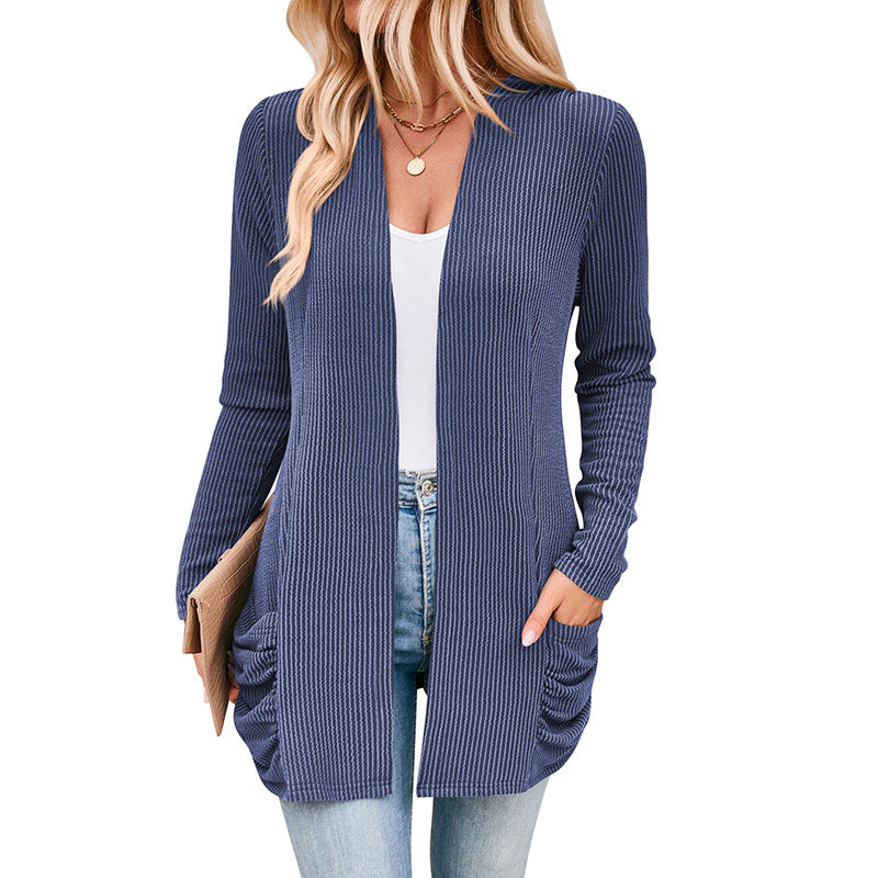 Damen Strickjacke mit Raffung und praktischen Taschen R&B