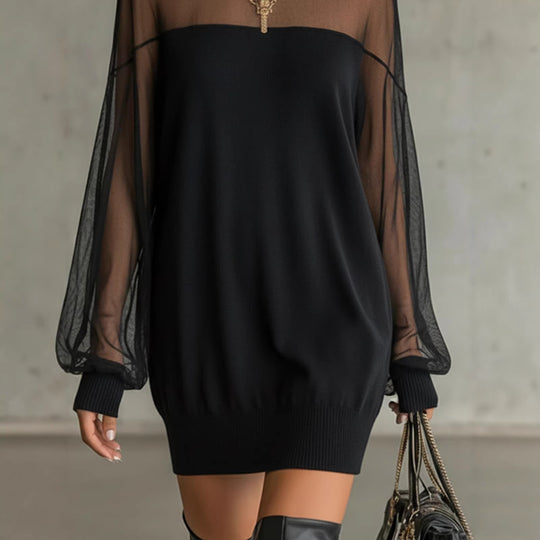 Damen Luftiges Minikleid mit transparenten Ärmelpartien und stylischem Highneck R&B