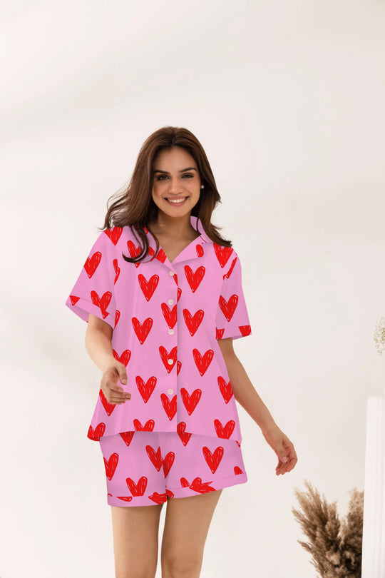 Damen Schlafanzugset mit Herzmuster R&B