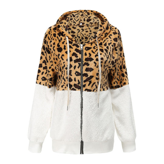 Damen Modischer Fleece-Hoodie mit tierischem Muster und Kontrastdetails R&B