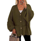 Damen Oversized Strickjacke mit Knöpfen und großen Taschen R&B