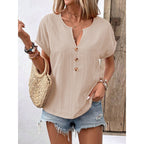 Damen lässige Bluse mit Knopfleiste und rundem Ausschnitt R&B