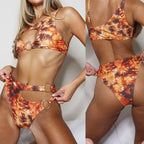 Damen Bikini mit modischen Cut-Outs und goldenen Ringdetails R&B