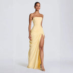 Damen Elegantes Langarm Abendkleid mit asymmetrischer Drapierung und schmalem Schlitz EB