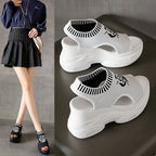 Damen Offene Plateau-Sandalen mit modischem Strickdesign und innovativer Sohle