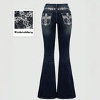 Damen Bootcut Jeans mit aufwendigen Stickereien und hohem Bund R&B