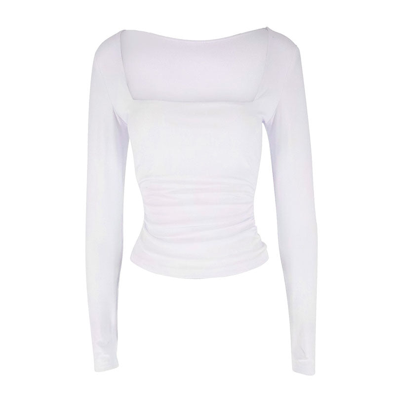 Damen Langarmshirt mit raffiniertem Raffungseffekt und eckigem Ausschnitt R&B