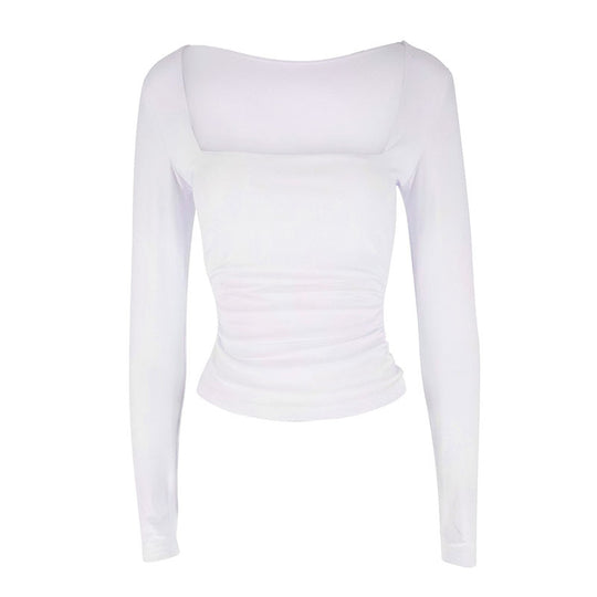 Damen Langarmshirt mit raffiniertem Raffungseffekt und eckigem Ausschnitt R&B