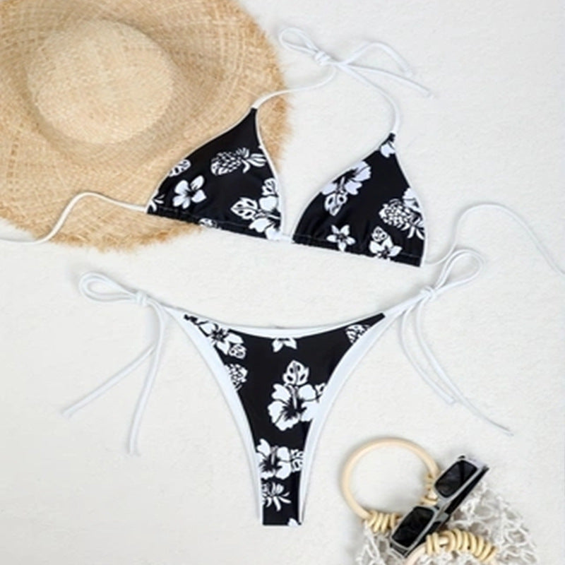 Damen Triangel-Bikini-Set mit verstellbaren Bändern und floralem Muster R&B