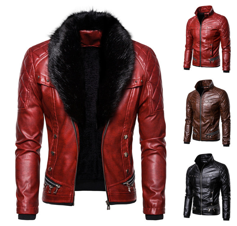 Herren Bikerjacke mit glamourösem Kunstfell-Kragen und modischen Details