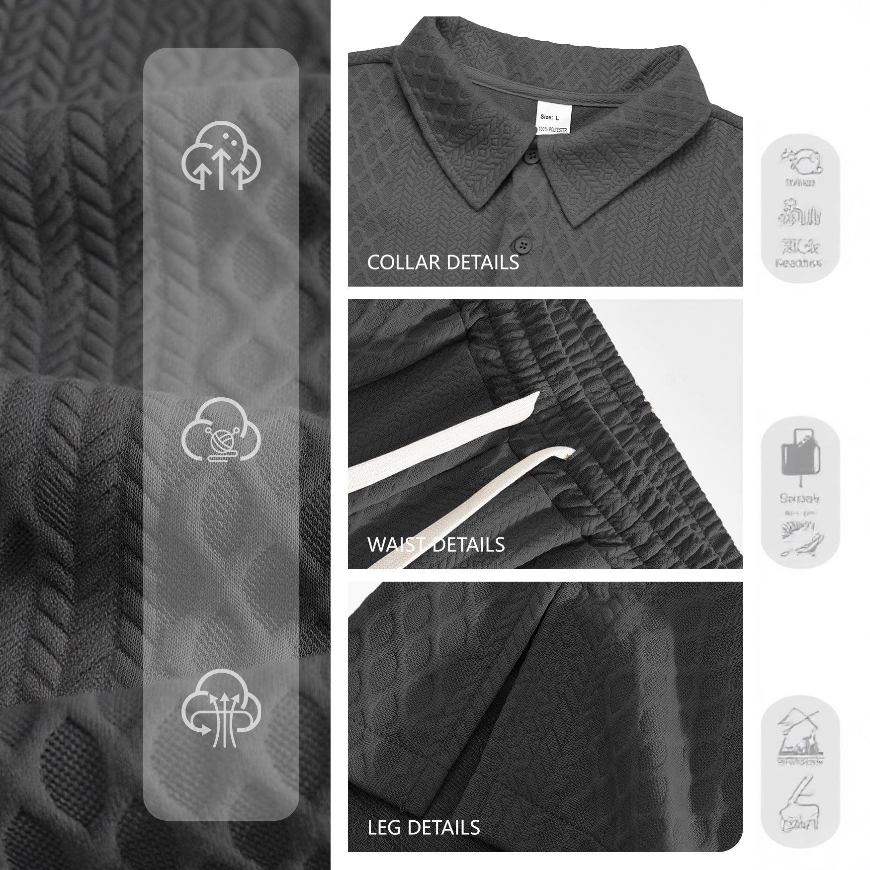 Herren nan Jacquard-Strickset mit Polokragen, legerer Passform und gerader Hose R&B