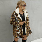 Damen Kunstfelljacke mit modischem Leopardenmuster und weichem Innenfutter R&B