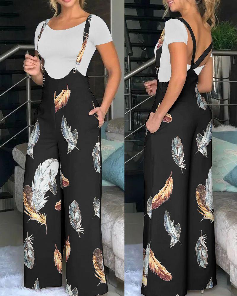 Damen modische Latzhose mit weitem Bein und buntem Grafikdesign R&B