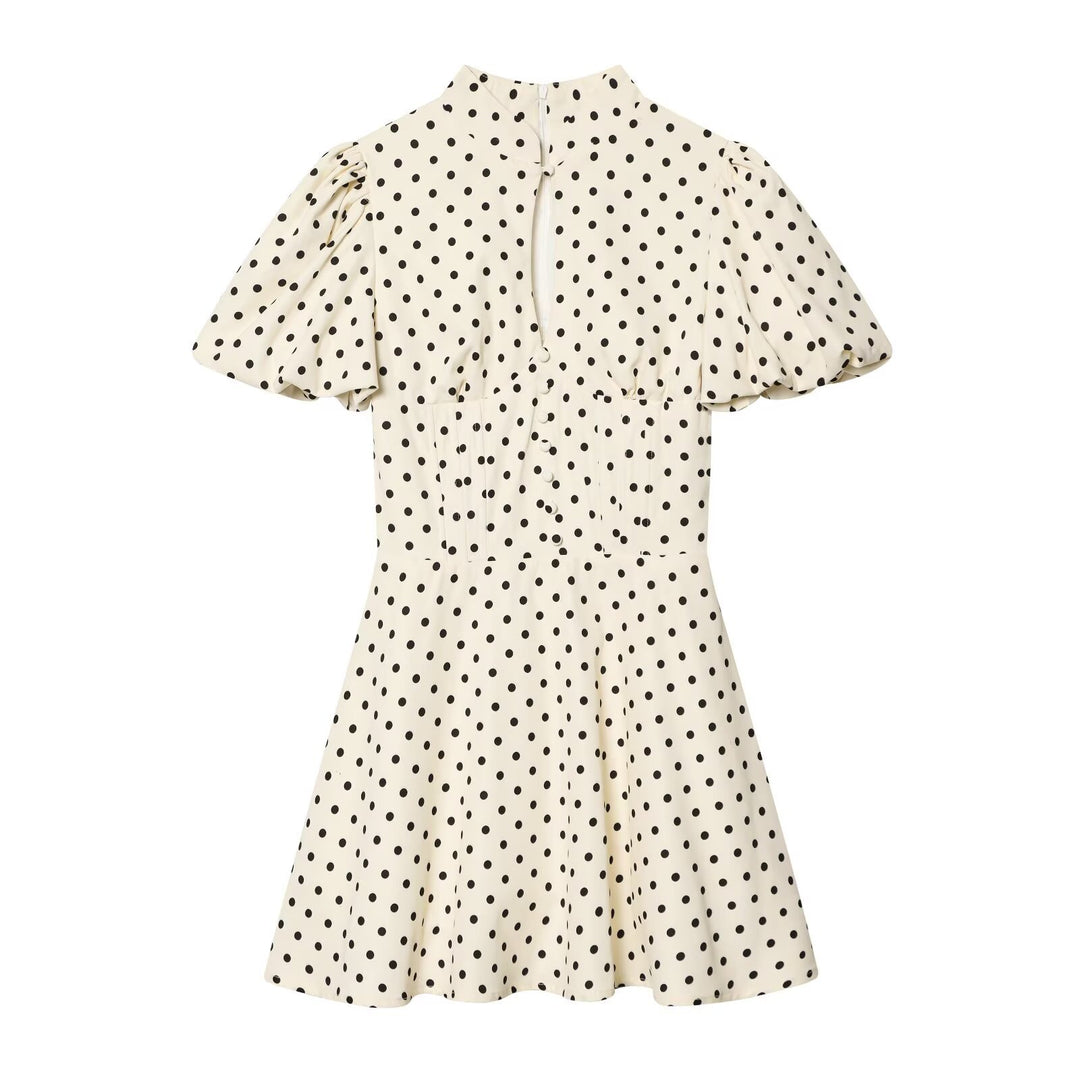 Damen A-Linien Kleid mit hochgeschlossenem Kragen und voluminösen Ärmeln R&B