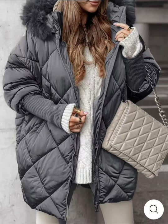 Damen gestepptes Winterparka mit abnehmbarer Kapuze R&B