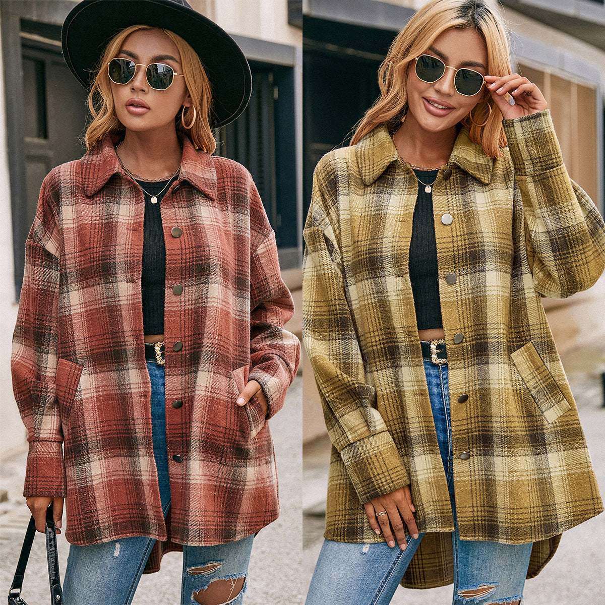 Damen Wollmantel im tartan Design