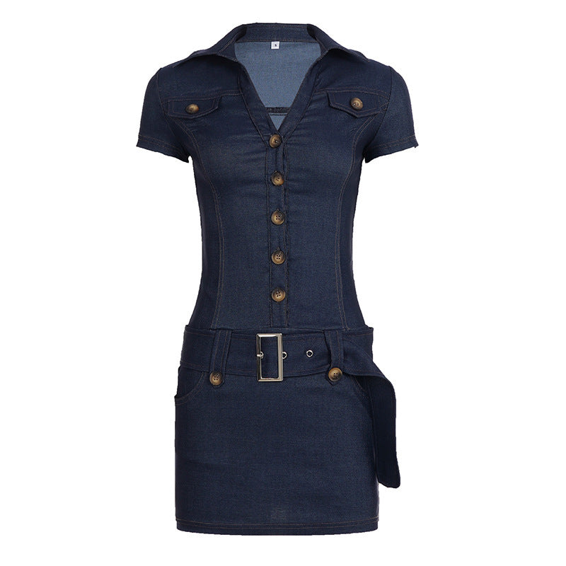 Damen Denim Kleid mit modernen Knopfdetails und taillierter Silhouette R&B