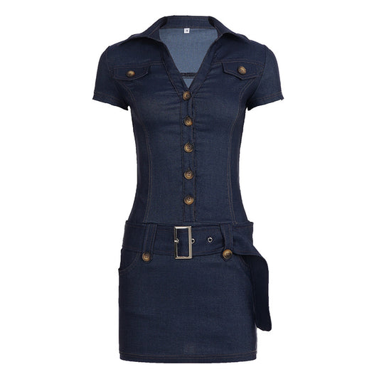 Damen Denim Kleid mit modernen Knopfdetails und taillierter Silhouette R&B