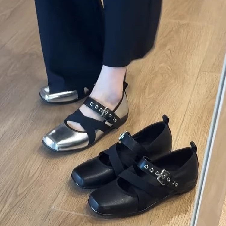 Damen elegante Ballerinas mit R&Brnem Riemchen-Design R&B