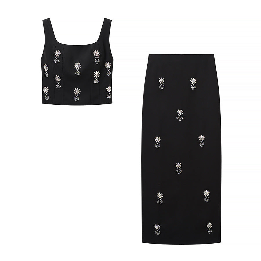 Damen Elegantes, besticktes Top und Rock Set R&B