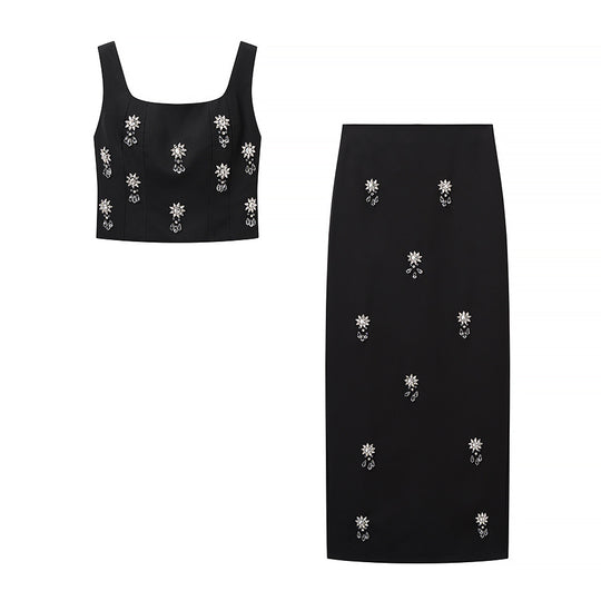 Damen Elegantes, besticktes Top und Rock Set R&B