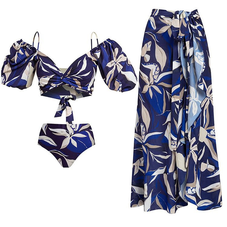 Damen Bikiniset mit Puffärmeln und elegantem Wickelrock R&B