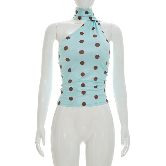 Damen asymmetrisches Oberteil mit verspieltem Punktmuster und elegantem Knoten R&B