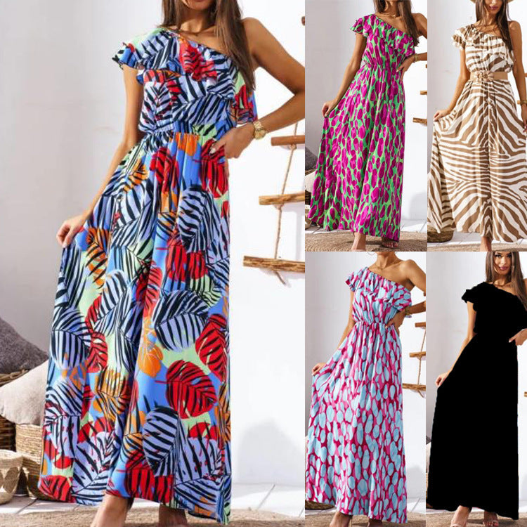 Damen Maxikleid mit asymmetrischem Träger und raffinierter Rüsche R&B