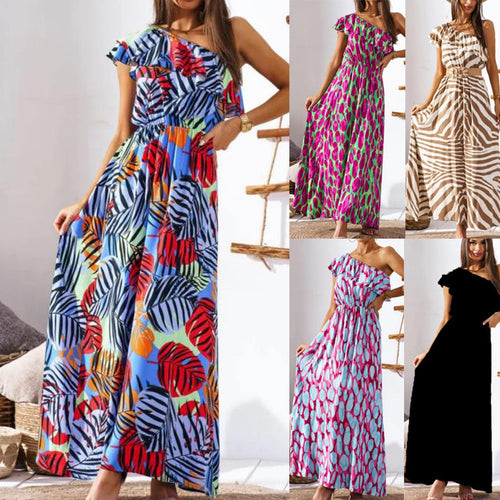 Damen Maxikleid mit asymmetrischem Träger und raffinierter Rüsche R&B