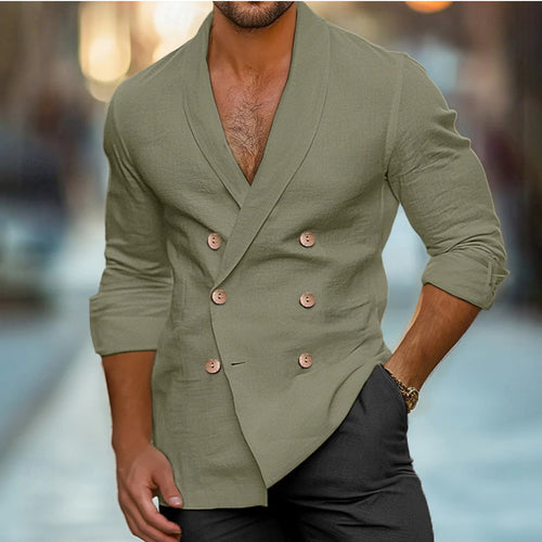 Herren elegante Leinenjacke mit doppelter Knopfleiste R&B