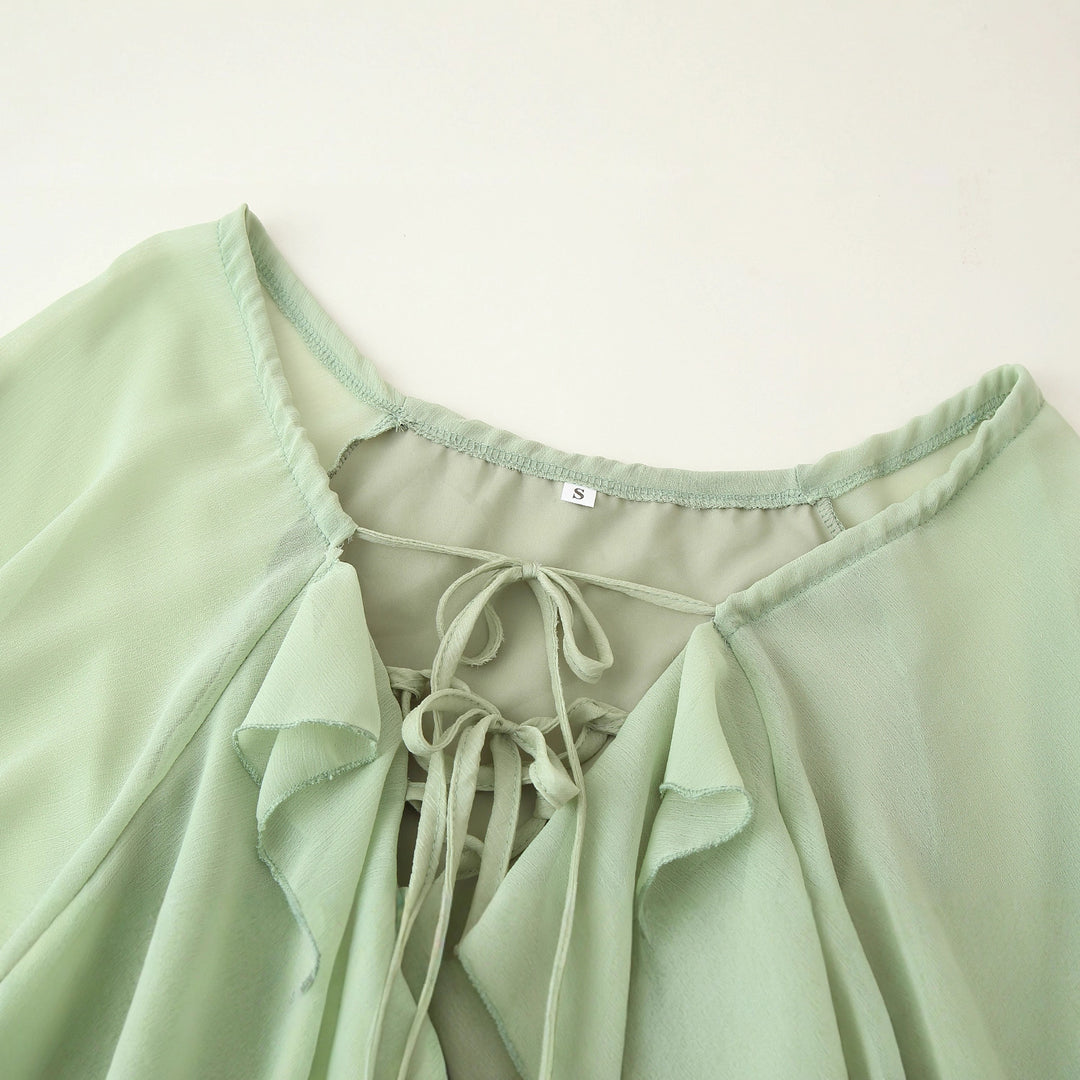 Damen Rüschen-Maxikleid mit eleganten Bindebändern und lässiger Passform R&B